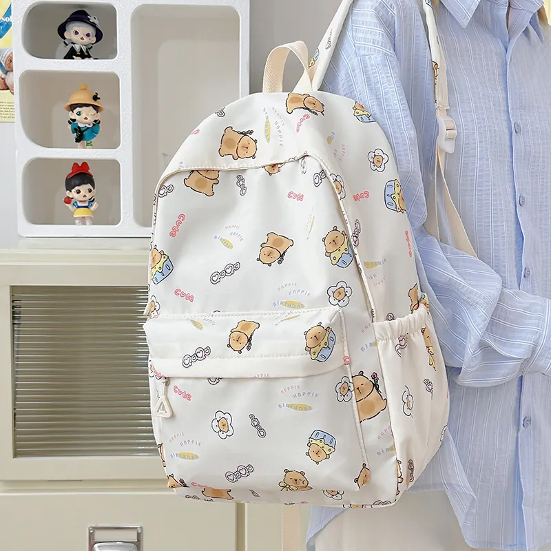 WICKBUEN Nylon Backpack Unisex Beige/Blue/Purple-3
