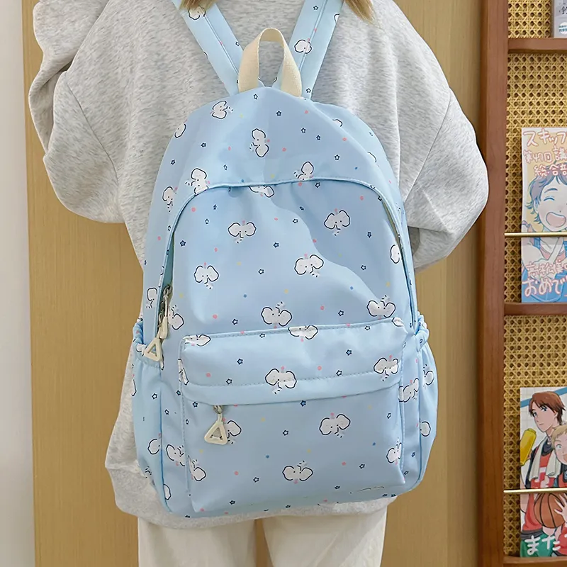 WICKBUEN Nylon Backpack Unisex Beige/Blue/Purple-8