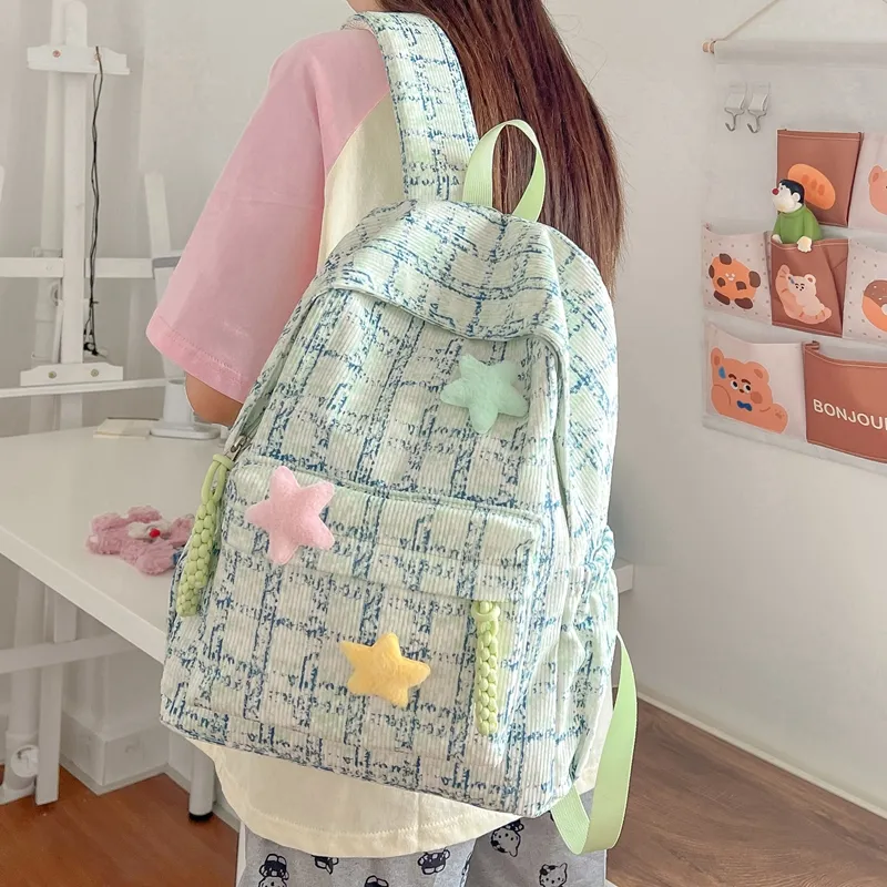 WICKBUEN Composite Cloth Backpack Women's Pink/Green/Blue-9