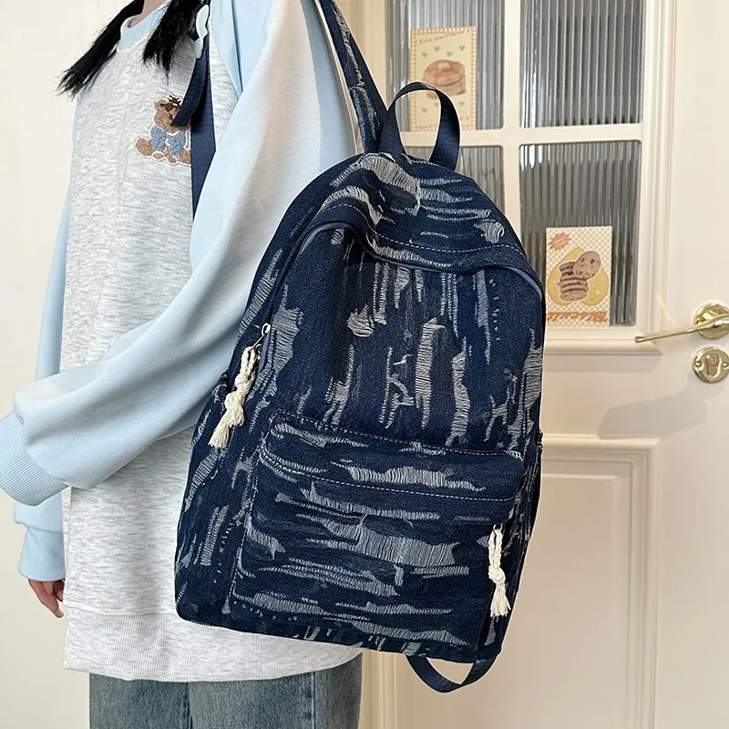 WICKBUEN Denim Backpack Unisex Light Blue/Dark Blue/Black-4