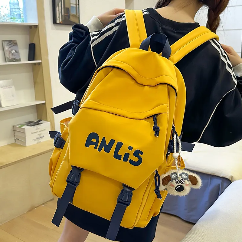 WICKBUEN Nylon Backpack Unisex Ecru/Yellow/Blue/Black-11