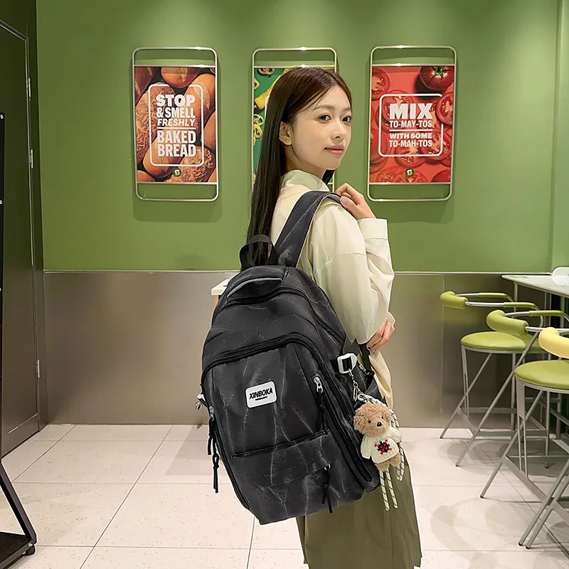 WICKBUEN Nylon Backpack Unisex White/Black/Coffee/Blue-7