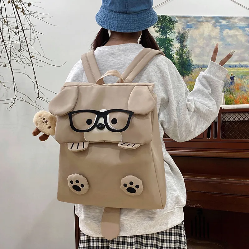 WICKBUEN Fabric Backpack Unisex White/Black/Khaki-13