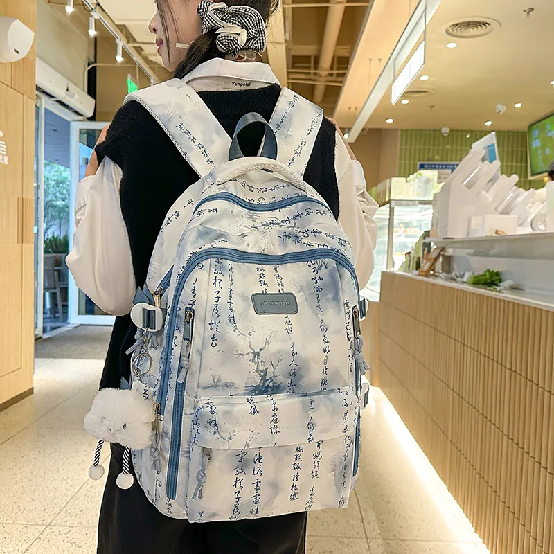 WICKBUEN Nylon Backpack Unisex Black/Pink/Yellow/Green/Blue-22