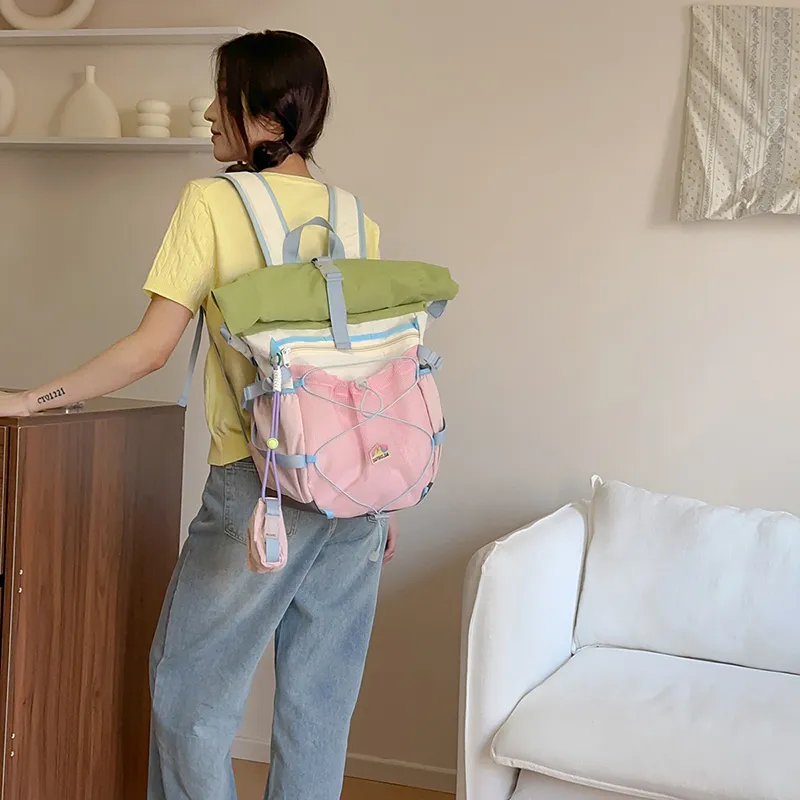 WICKBUEN Nylon Backpack Unisex Coffee/Pink/Purple-9