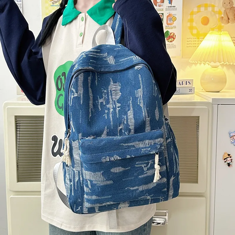 WICKBUEN Denim Backpack Unisex Light Blue/Dark Blue/Black-11