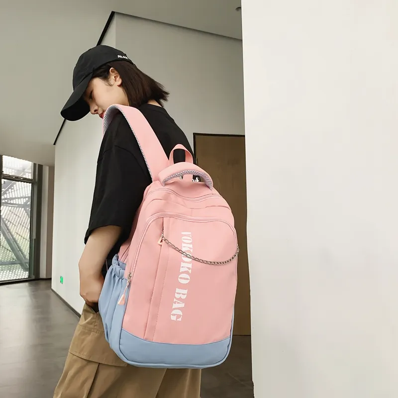 WICKBUEN Nylon Backpack Regular Unisex Blue/Burgundy/Pink-13