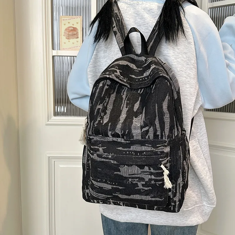 WICKBUEN Denim Backpack Unisex Light Blue/Dark Blue/Black-14