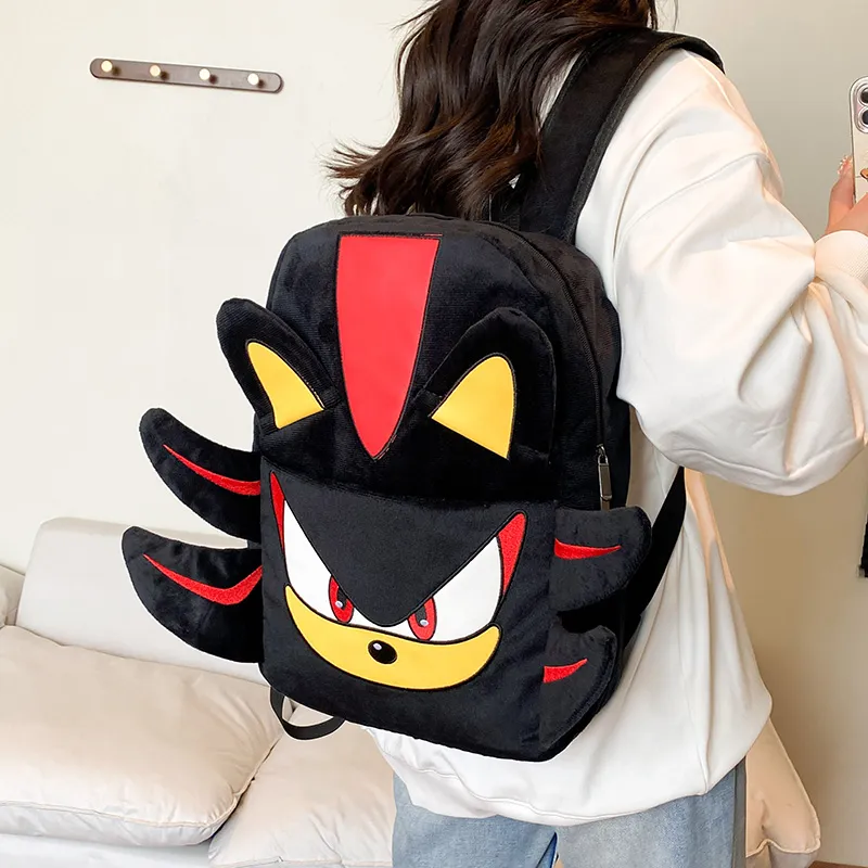 WICKBUEN Plush Backpack Unisex Black/Pink/Gray-3