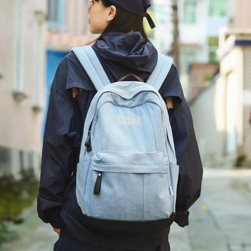 WICKBUEN Denim Backpack Unisex Black/Light Blue/Blue-11