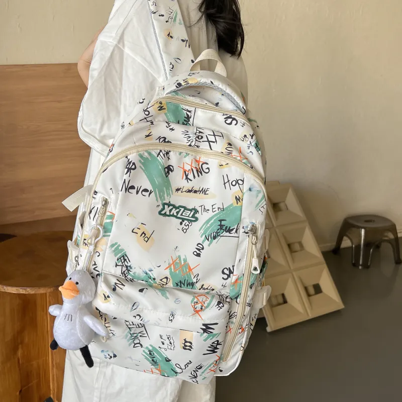 WICKBUEN Composite Cloth Backpack Unisex White/Purple/Green-14