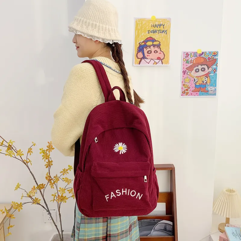 WICKBUEN Fabric Backpack Women's Ecru/Black/Burgundy/Green-17