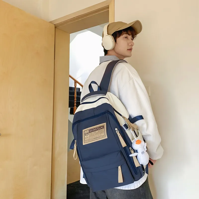 WICKBUEN Nylon Fabric Backpack Regular Unisex Blue/Black/Burgundy/Blue-3
