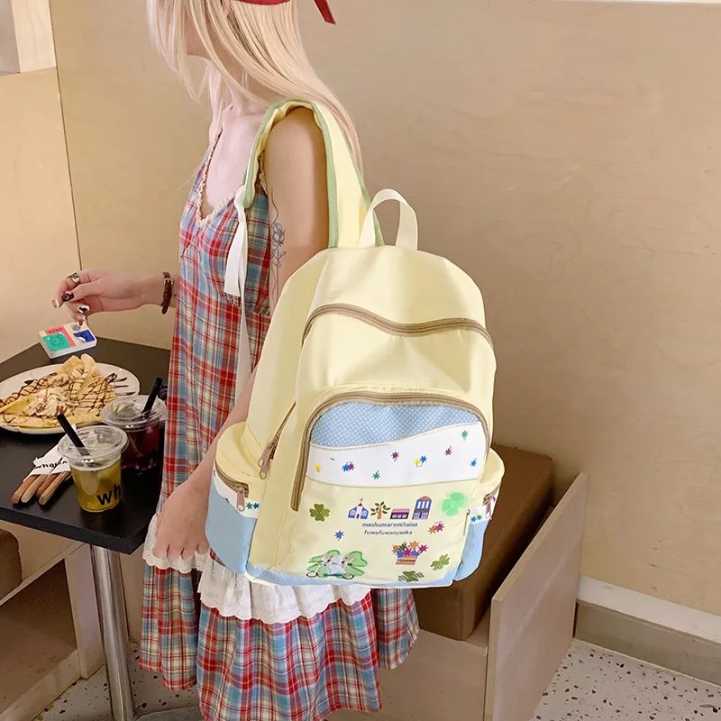 WICKBUEN Nylon Fabric Backpack Regular Unisex Light Yellow-2