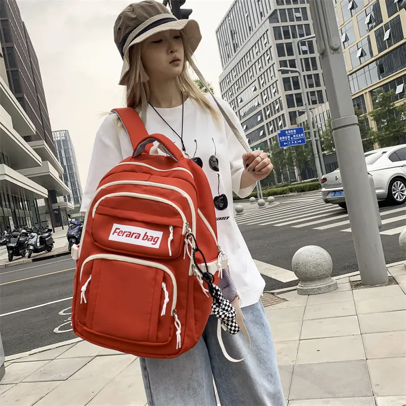 WICKBUEN Oxford Backpack Regular Unisex Orange Red/White/Black-8