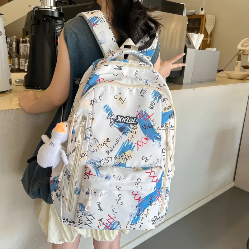 WICKBUEN Composite Cloth Backpack Unisex White/Purple/Green-16