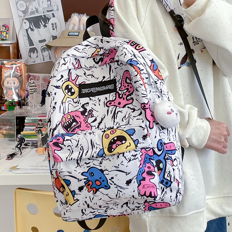 WICKBUEN Nylon Backpack Unisex Green/Purple/Red/Yellow/Black-2