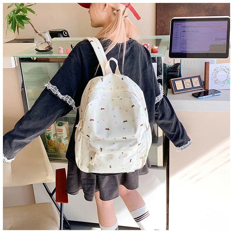 WICKBUEN Nylon Fabric Backpack Unisex Ecru/Yellow-9