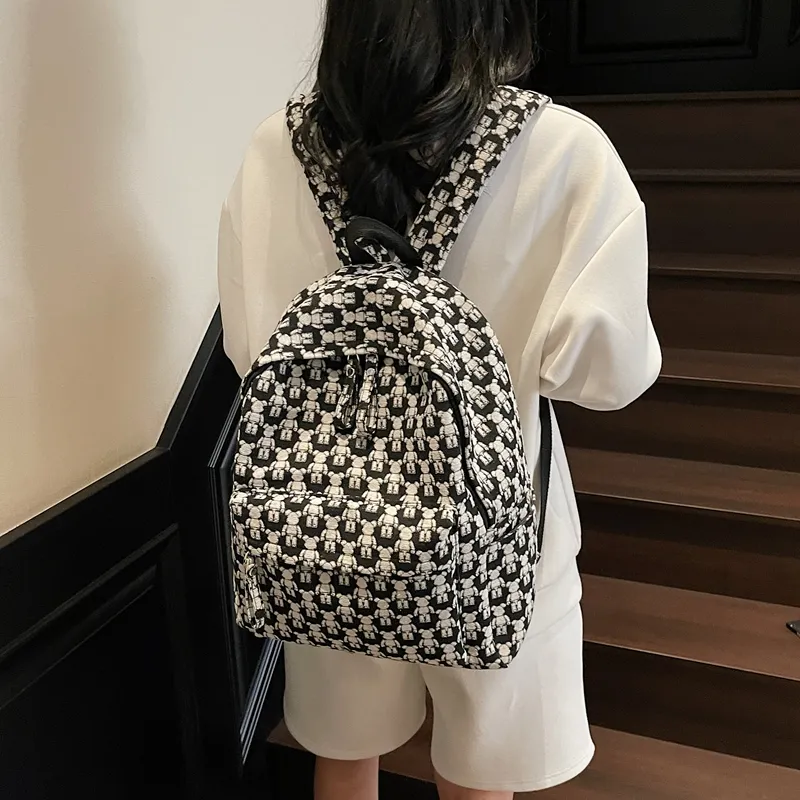 WICKBUEN Fabric Backpack Unisex Ecru/Black/Navy Blue-9