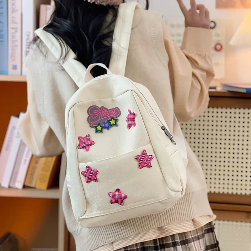 WICKBUEN Canvas Backpack Women's White/Brown-1