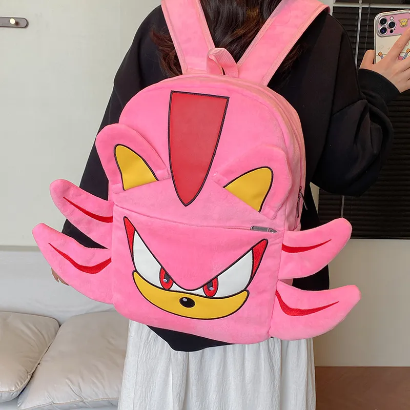 WICKBUEN Plush Backpack Unisex Black/Pink/Gray-17