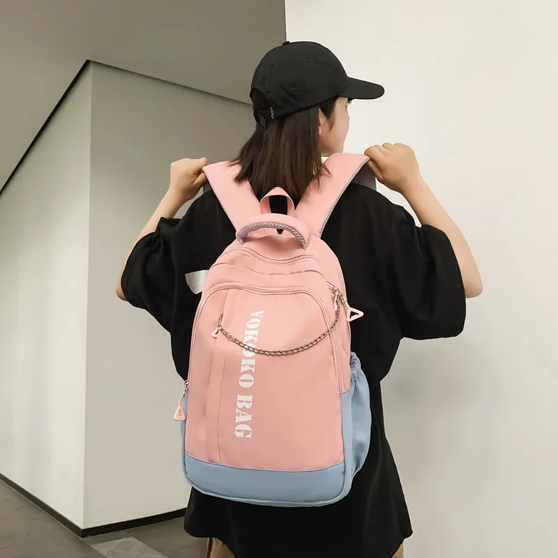 WICKBUEN Nylon Backpack Regular Unisex Blue/Burgundy/Pink-14