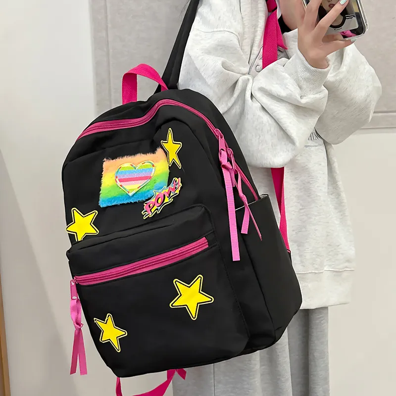 WICKBUEN Nylon Backpack Women's Black/White/Yellow-2