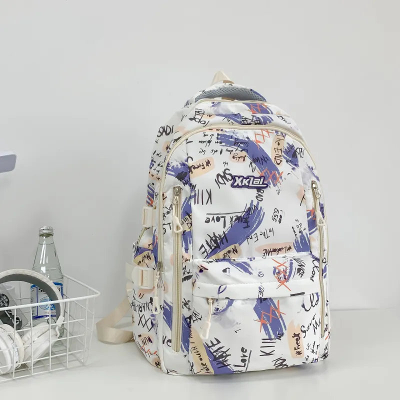 WICKBUEN Composite Cloth Backpack Unisex White/Purple/Green-7