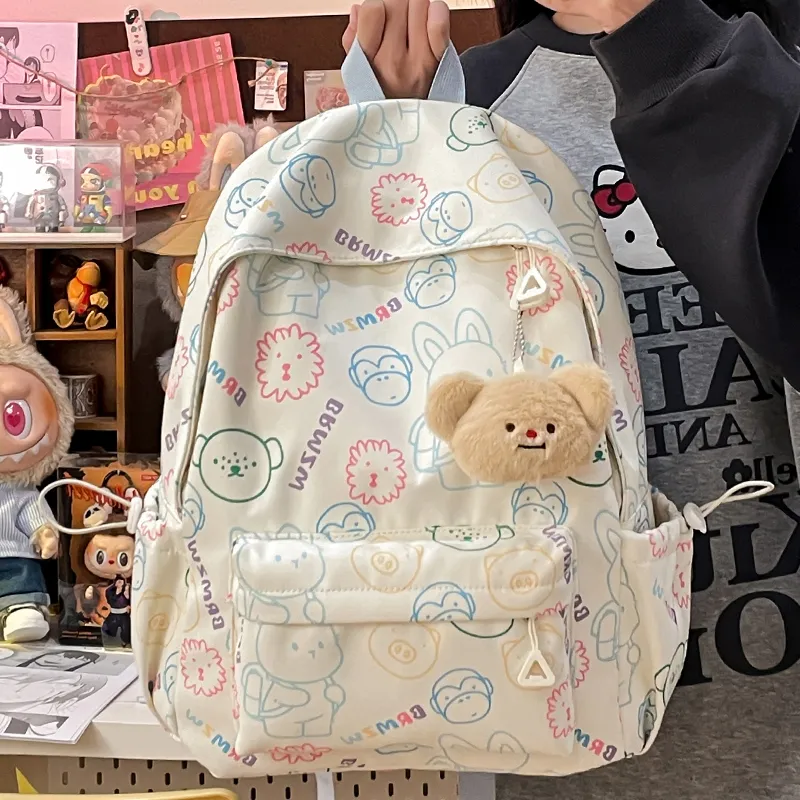 WICKBUEN Canvas Backpack Regular Unisex White Gray/White Blue-8