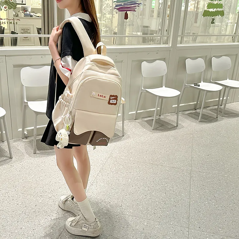 WICKBUEN Nylon Backpack Regular Unisex Ecru/Black-4