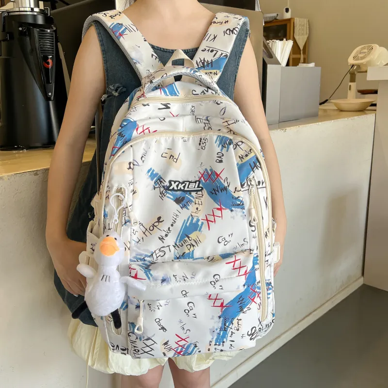 WICKBUEN Composite Cloth Backpack Unisex White/Purple/Green-19