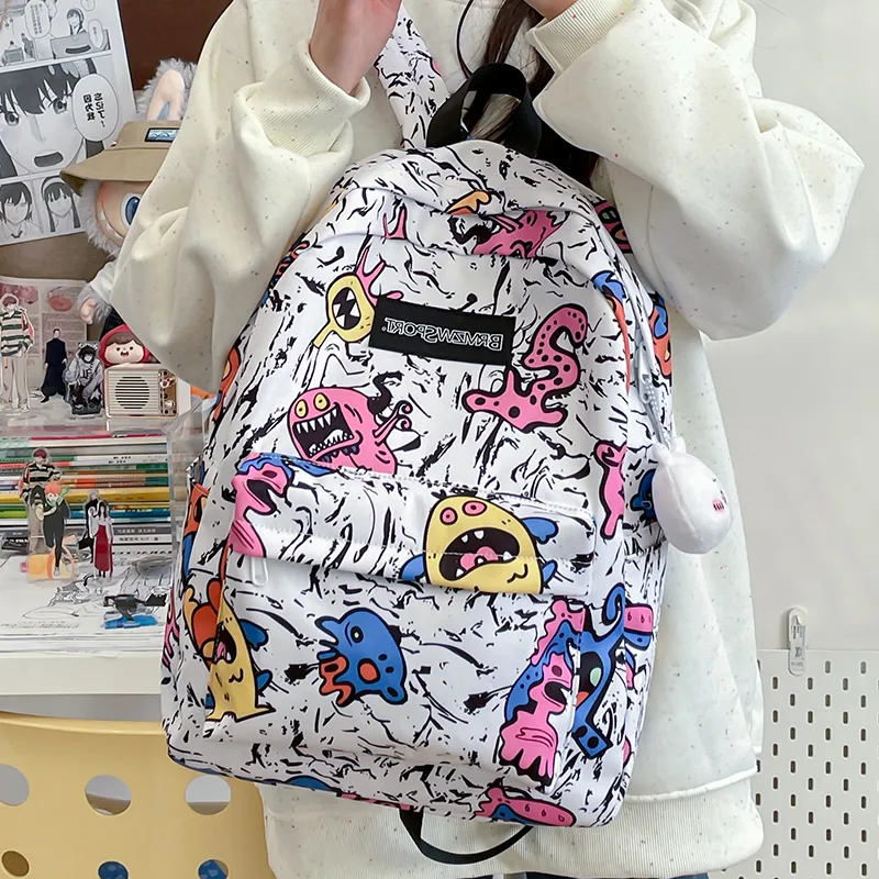 WICKBUEN Nylon Backpack Unisex Green/Purple/Red/Yellow/Black-1