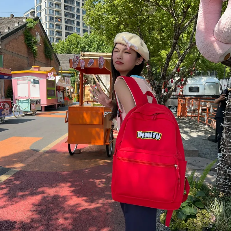 WICKBUEN Nylon Backpack Regular Unisex Red/White/Black/Green-11