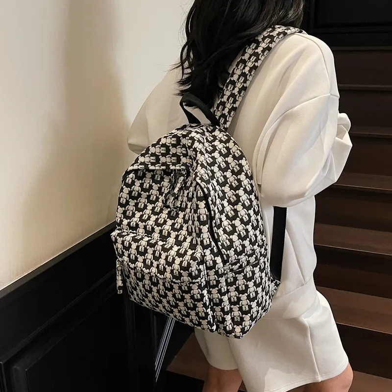 WICKBUEN Fabric Backpack Unisex Ecru/Black/Navy Blue-7