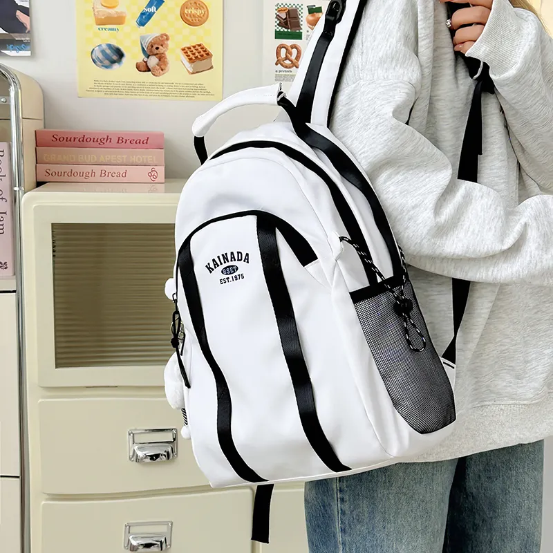 WICKBUEN Nylon Backpack Unisex White/Black-3