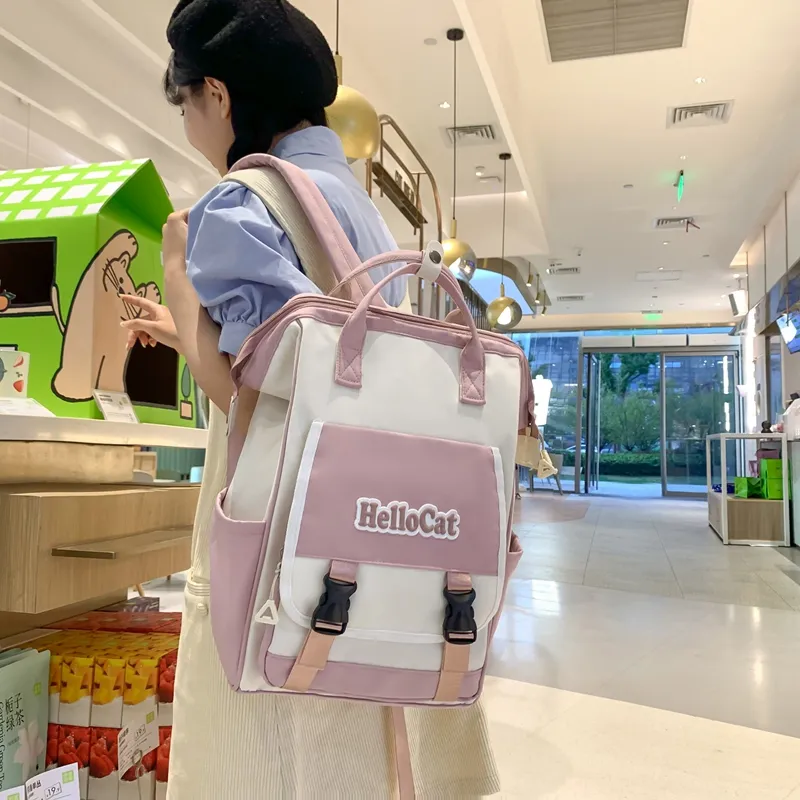 WICKBUEN Nylon Backpack Unisex Black/Pink/Khaki/Purple-8