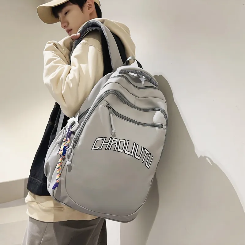 WICKBUEN Nylon Backpack Regular Unisex White, Black, Gray/Burgundy-12