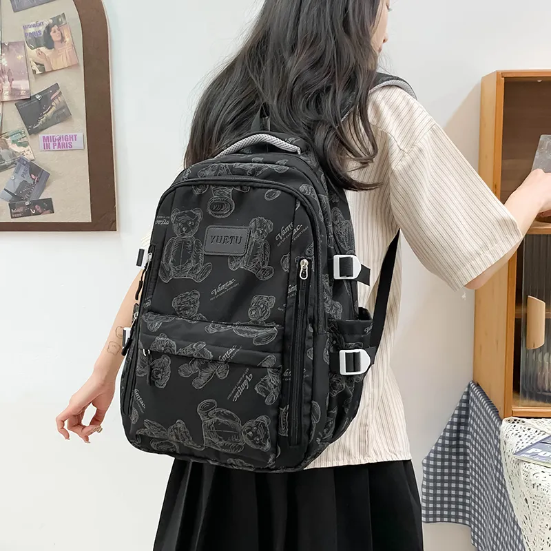 WICKBUEN Nylon Backpack Unisex Ecru/Black/Gray/Purple-11