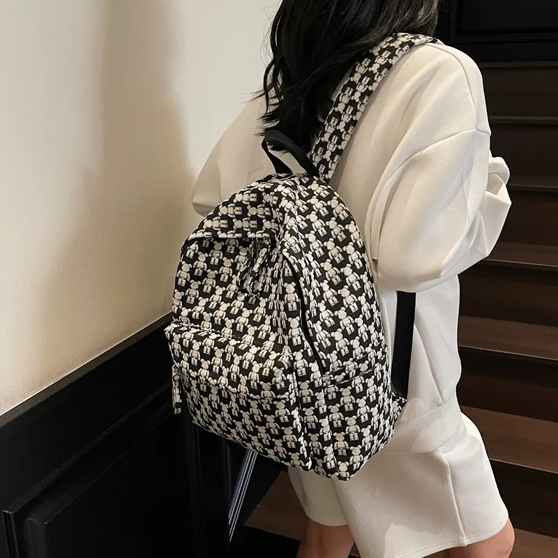 WICKBUEN Fabric Backpack Unisex Ecru/Black/Navy Blue-8