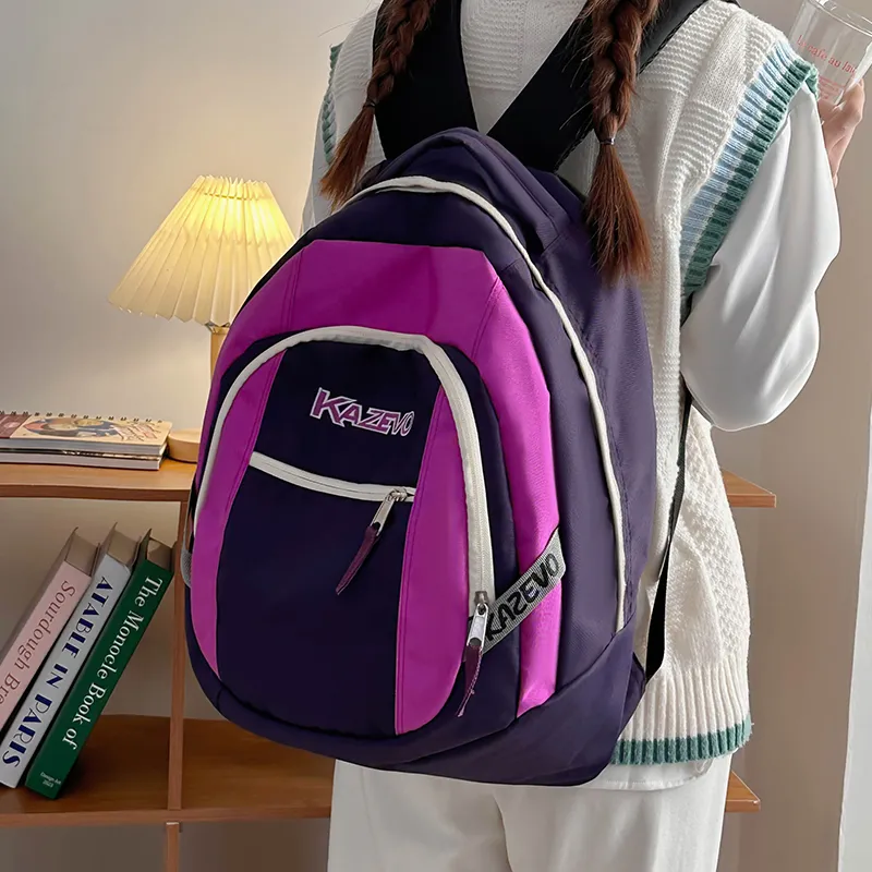WICKBUEN Nylon Backpack Unisex White/Black/Purple/Pink-16