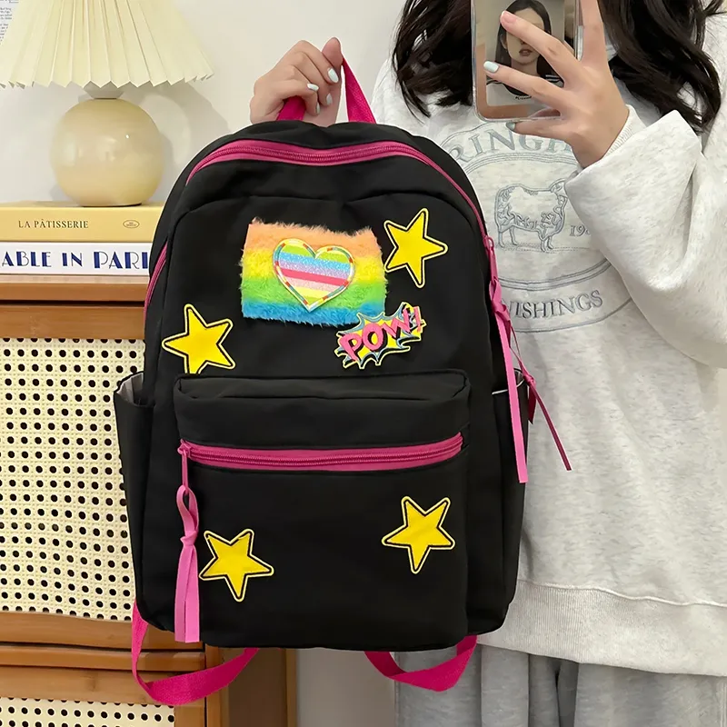 WICKBUEN Nylon Backpack Women's Black/White/Yellow-4