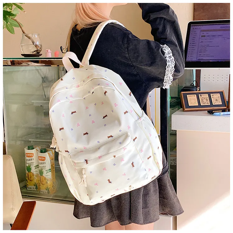 WICKBUEN Nylon Fabric Backpack Unisex Ecru/Yellow-11