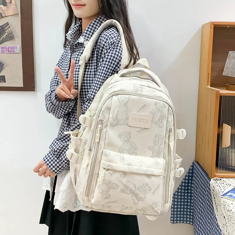 WICKBUEN Nylon Backpack Unisex Ecru/Black/Gray/Purple-2