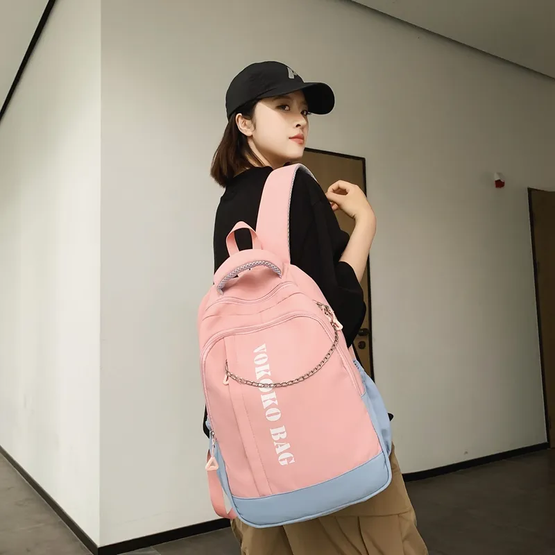 WICKBUEN Nylon Backpack Regular Unisex Blue/Burgundy/Pink-16