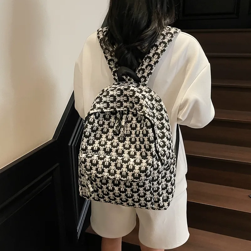 WICKBUEN Fabric Backpack Unisex Ecru/Black/Navy Blue-10