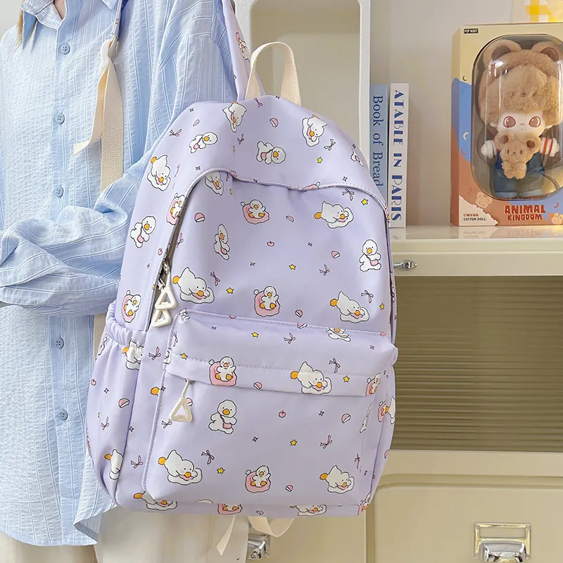 WICKBUEN Nylon Backpack Unisex Beige/Blue/Purple-22