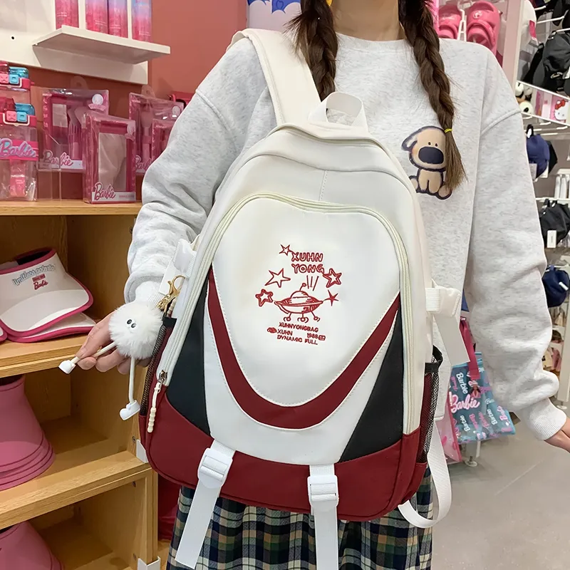 WICKBUEN Nylon Backpack Unisex Red/Blue/White-5