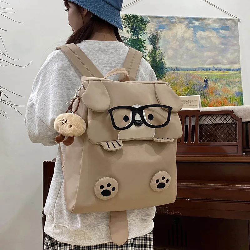 WICKBUEN Fabric Backpack Unisex White/Black/Khaki-15