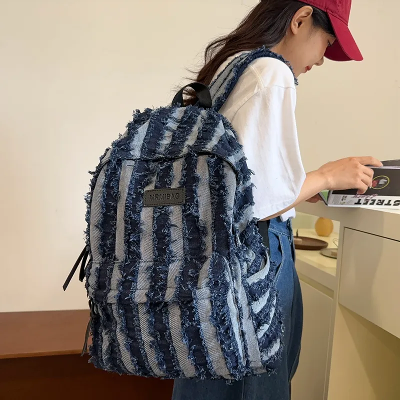 WICKBUEN Denim Backpack Unisex Black/dark Blue/blue-7