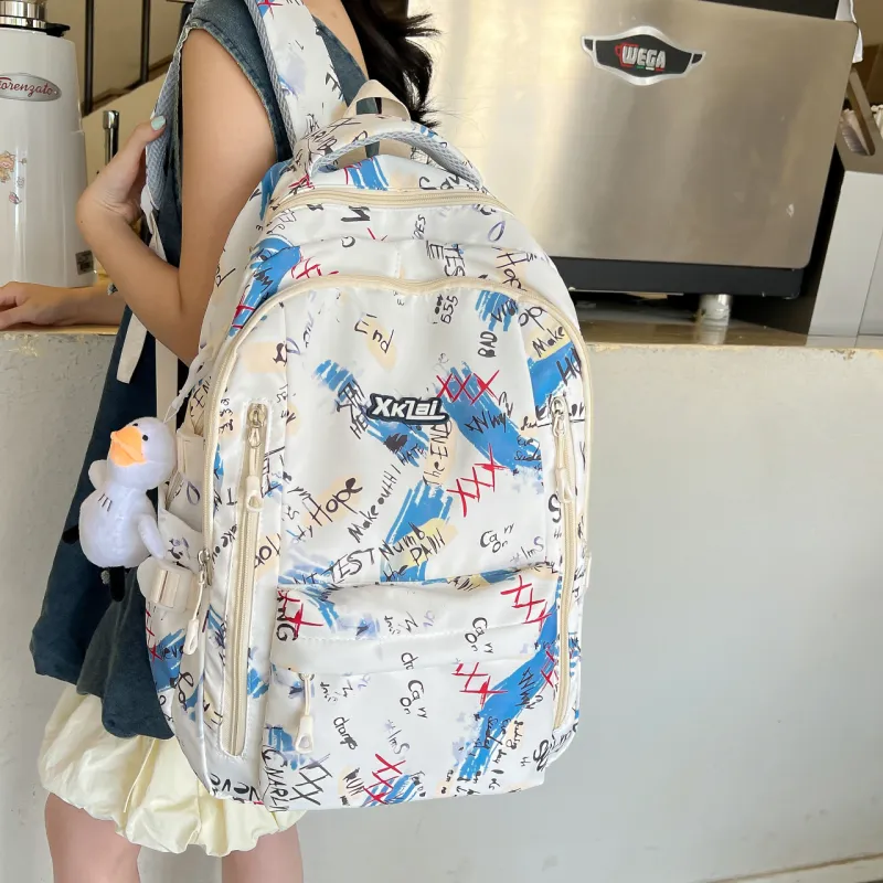 WICKBUEN Composite Cloth Backpack Unisex White/Purple/Green-18